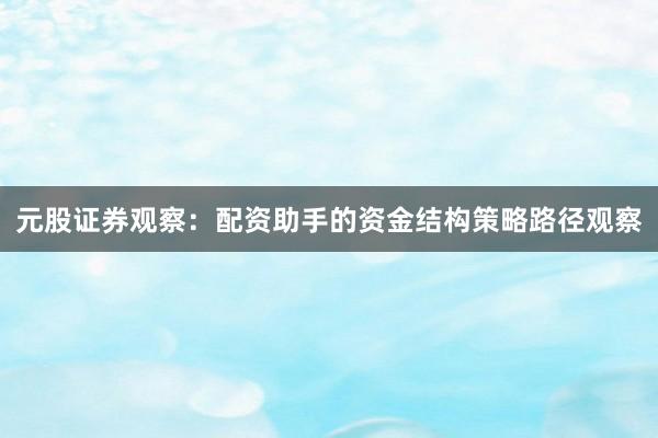 元股证券观察：配资助手的资金结构策略路径观察