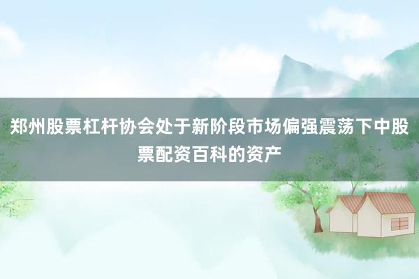 郑州股票杠杆协会处于新阶段市场偏强震荡下中股票配资百科的资产