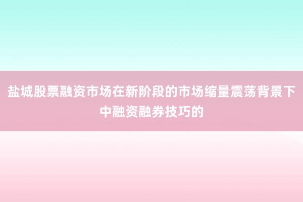 盐城股票融资市场在新阶段的市场缩量震荡背景下中融资融券技巧的