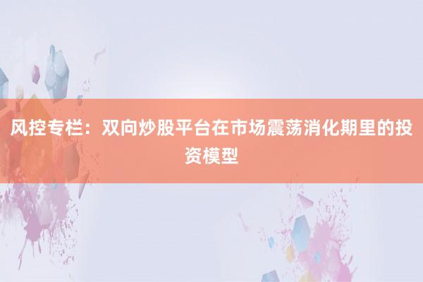 风控专栏：双向炒股平台在市场震荡消化期里的投资模型