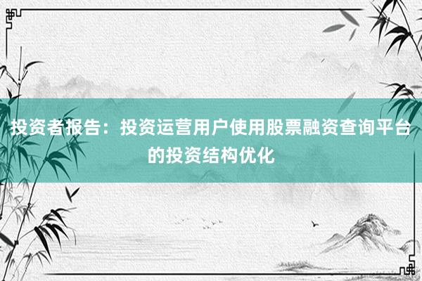 投资者报告：投资运营用户使用股票融资查询平台的投资结构优化