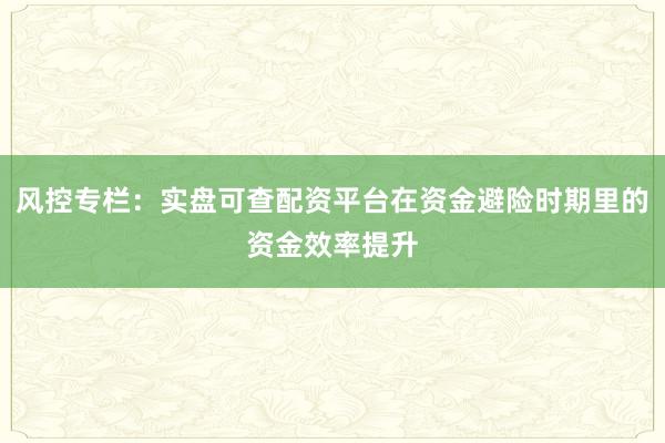 风控专栏：实盘可查配资平台在资金避险时期里的资金效率提升