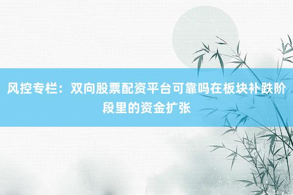风控专栏:双向股票配资平台可靠吗在板块补跌阶段里的资金扩张