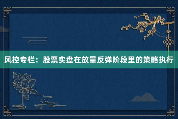 风控专栏：股票实盘在放量反弹阶段里的策略执行