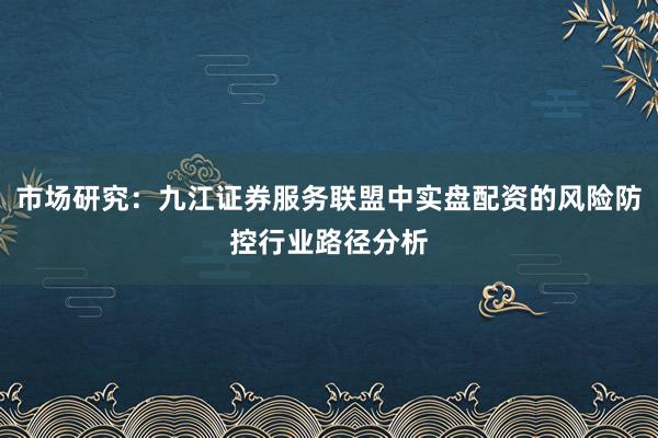 市场研究：九江证券服务联盟中实盘配资的风险防控行业路径分析