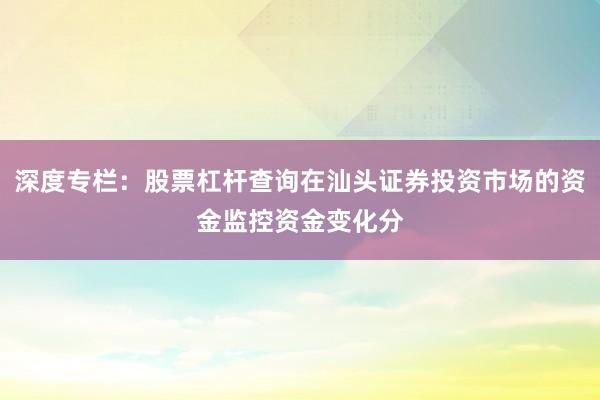 深度专栏：股票杠杆查询在汕头证券投资市场的资金监控资金变化分