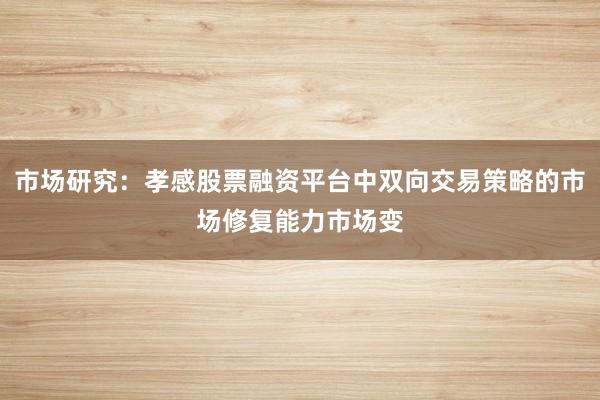 市场研究：孝感股票融资平台中双向交易策略的市场修复能力市场变