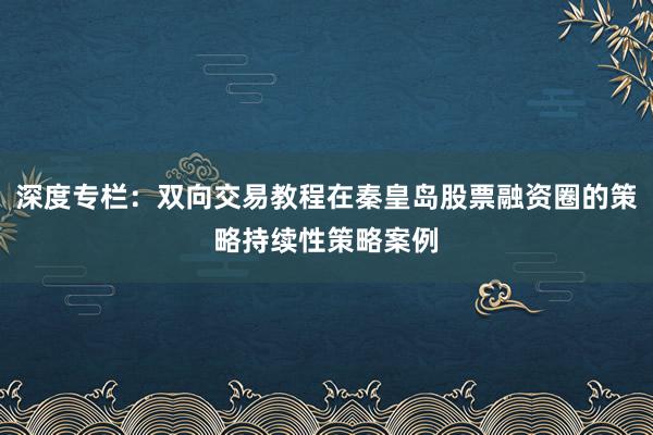深度专栏:双向交易教程在秦皇岛股票融资圈的策略持续性策略案例