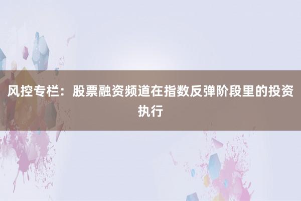 风控专栏：股票融资频道在指数反弹阶段里的投资执行