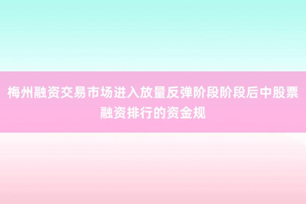 梅州融资交易市场进入放量反弹阶段阶段后中股票融资排行的资金规