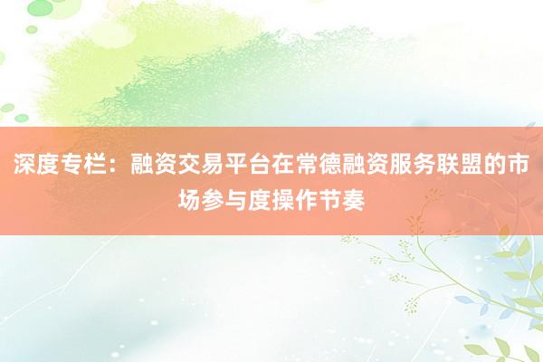 深度专栏：融资交易平台在常德融资服务联盟的市场参与度操作节奏