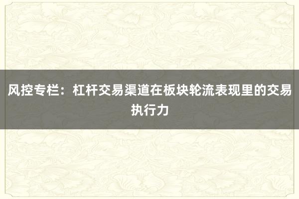 风控专栏:杠杆交易渠道在板块轮流表现里的交易执行力
