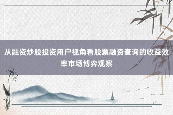 从融资炒股投资用户视角看股票融资查询的收益效率市场博弈观察