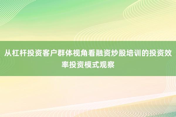 从杠杆投资客户群体视角看融资炒股培训的投资效率投资模式观察