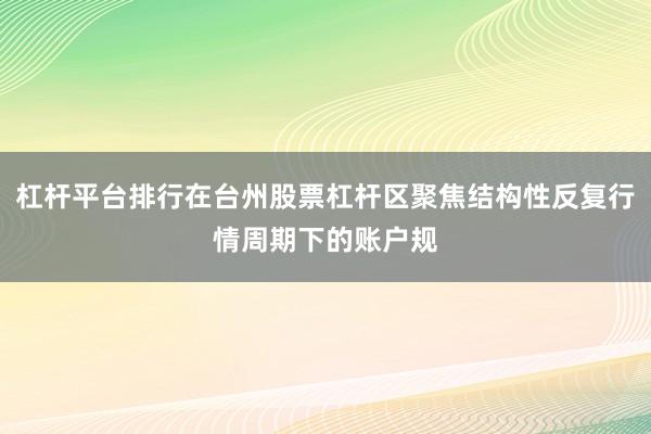 杠杆平台排行在台州股票杠杆区聚焦结构性反复行情周期下的账户规