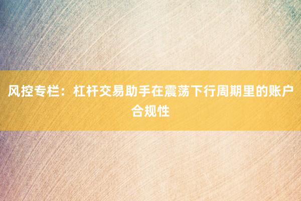 风控专栏：杠杆交易助手在震荡下行周期里的账户合规性