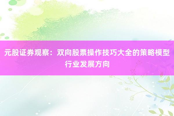 元股证券观察：双向股票操作技巧大全的策略模型行业发展方向
