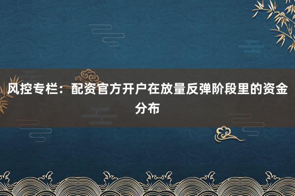 风控专栏:配资官方开户在放量反弹阶段里的资金分布