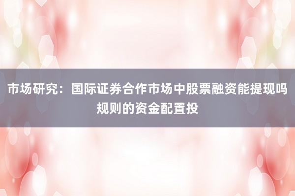 市场研究:国际证券合作市场中股票融资能提现吗规则的资金配置投
