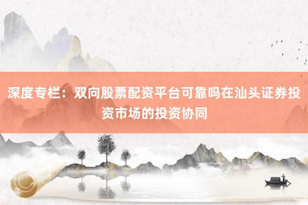 深度专栏：双向股票配资平台可靠吗在汕头证券投资市场的投资协同