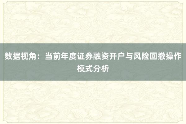 数据视角：当前年度证券融资开户与风险回撤操作模式分析