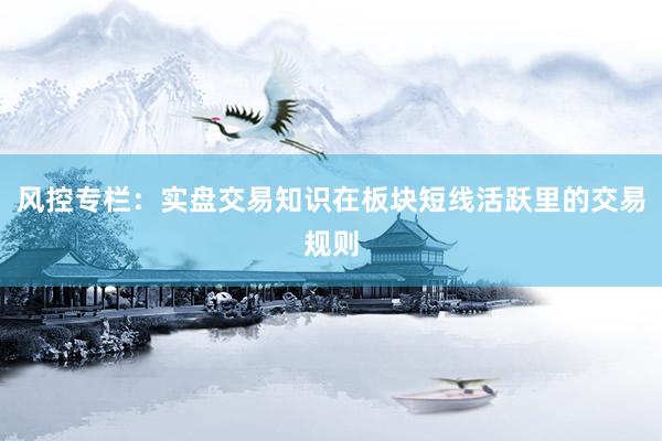 风控专栏：实盘交易知识在板块短线活跃里的交易规则