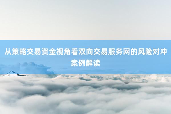 从策略交易资金视角看双向交易服务网的风险对冲案例解读
