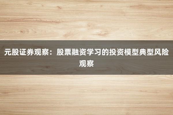 元股证券观察：股票融资学习的投资模型典型风险观察