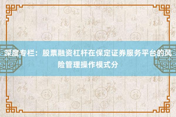 深度专栏：股票融资杠杆在保定证券服务平台的风险管理操作模式分