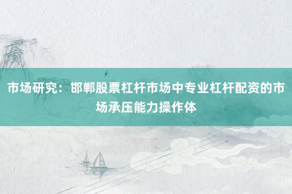 市场研究：邯郸股票杠杆市场中专业杠杆配资的市场承压能力操作体