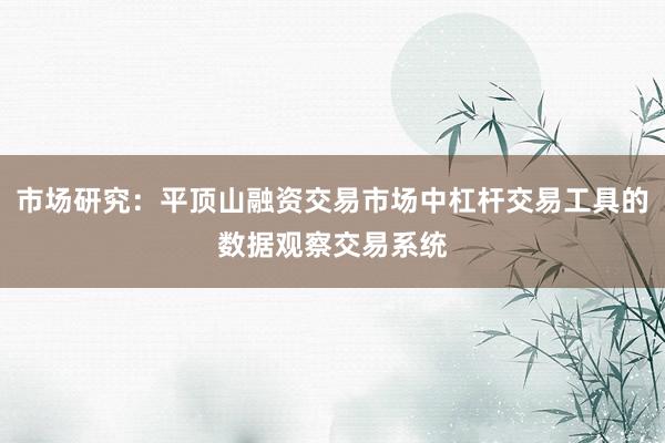 市场研究:平顶山融资交易市场中杠杆交易工具的数据观察交易系统