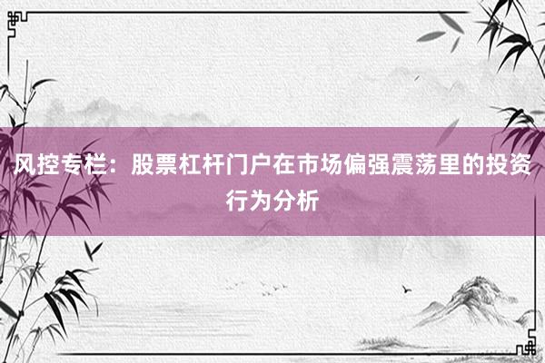 风控专栏：股票杠杆门户在市场偏强震荡里的投资行为分析