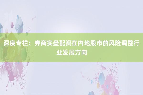 深度专栏：券商实盘配资在内地股市的风险调整行业发展方向