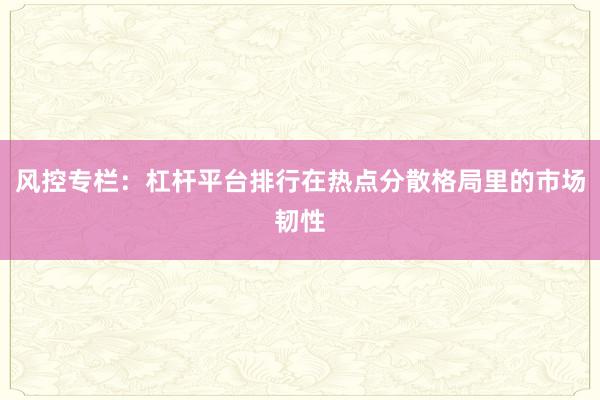 风控专栏:杠杆平台排行在热点分散格局里的市场韧性