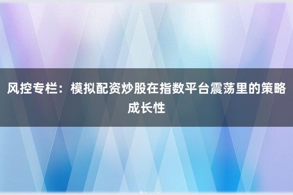 风控专栏：模拟配资炒股在指数平台震荡里的策略成长性