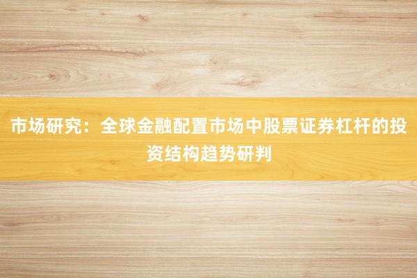 市场研究：全球金融配置市场中股票证券杠杆的投资结构趋势研判
