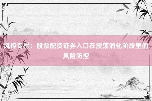 风控专栏：股票配资证券入口在震荡消化阶段里的风险防控