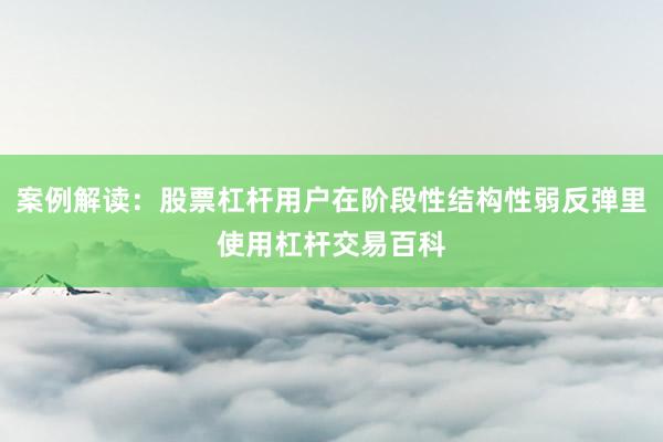 案例解读：股票杠杆用户在阶段性结构性弱反弹里使用杠杆交易百科
