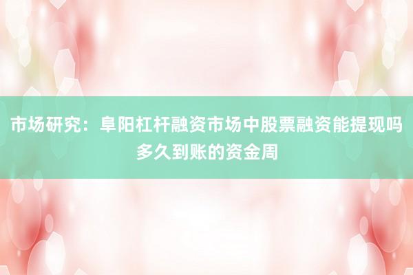市场研究：阜阳杠杆融资市场中股票融资能提现吗多久到账的资金周