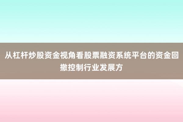 从杠杆炒股资金视角看股票融资系统平台的资金回撤控制行业发展方