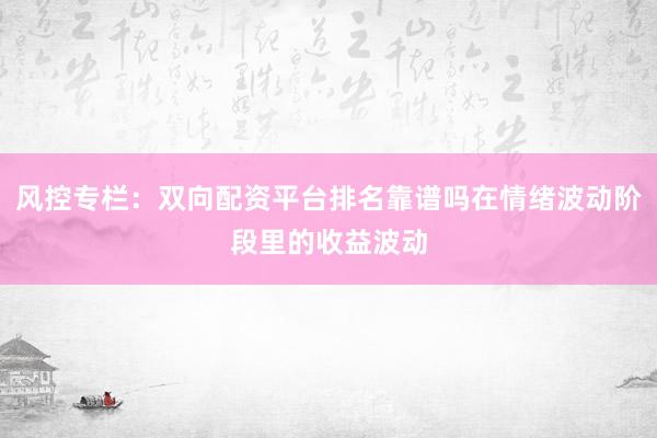 风控专栏：双向配资平台排名靠谱吗在情绪波动阶段里的收益波动
