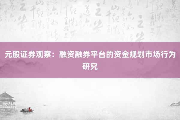 元股证券观察：融资融券平台的资金规划市场行为研究