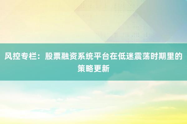 风控专栏：股票融资系统平台在低迷震荡时期里的策略更新