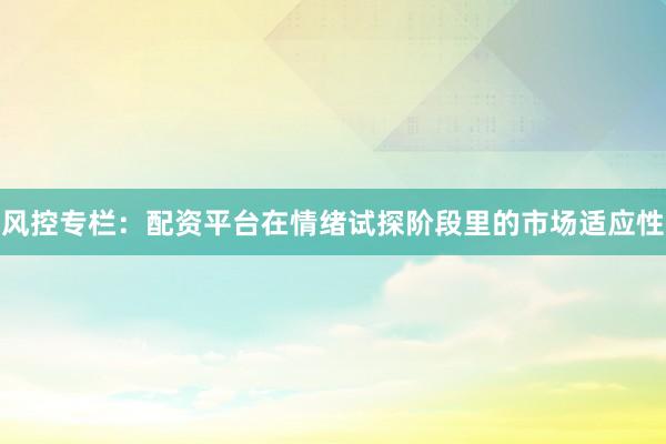 风控专栏：配资平台在情绪试探阶段里的市场适应性