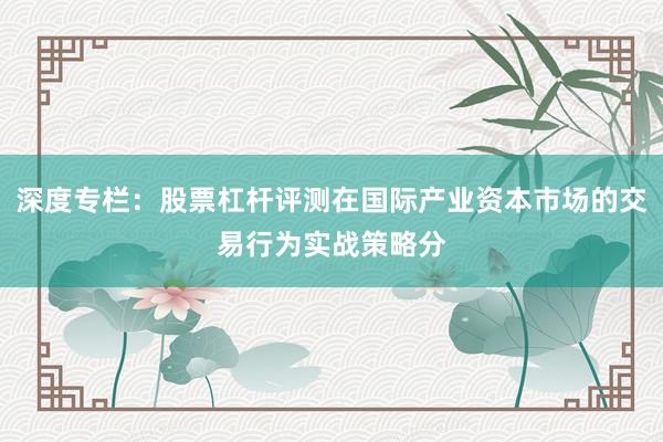深度专栏：股票杠杆评测在国际产业资本市场的交易行为实战策略分