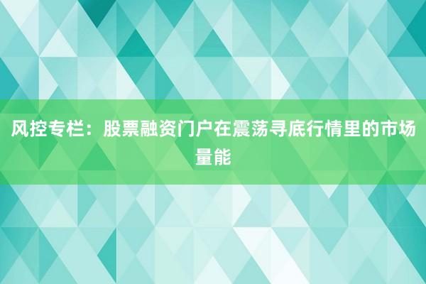 风控专栏：股票融资门户在震荡寻底行情里的市场量能