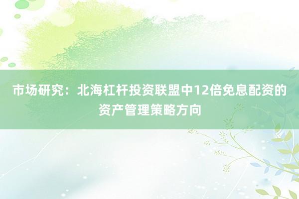 市场研究：北海杠杆投资联盟中12倍免息配资的资产管理策略方向