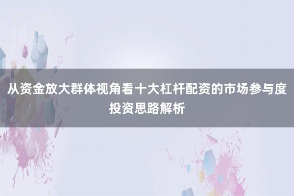 从资金放大群体视角看十大杠杆配资的市场参与度投资思路解析