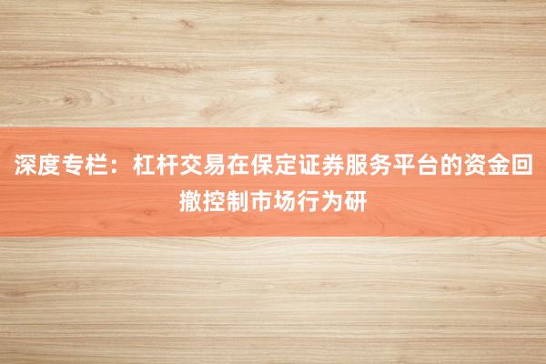 深度专栏：杠杆交易在保定证券服务平台的资金回撤控制市场行为研