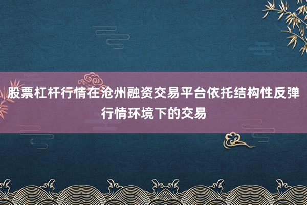 股票杠杆行情在沧州融资交易平台依托结构性反弹行情环境下的交易